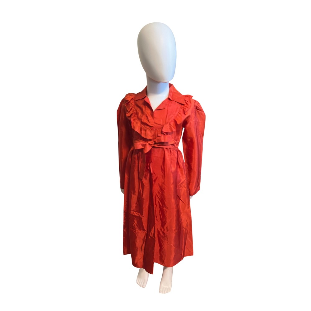 Vintage Childs Girl's 1940s Satin Red‎ Dress Sleep Robe Ruffleed Silky Sz 2/3 JS